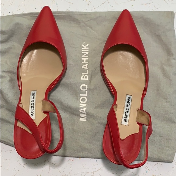 Manolo Blahnik red calf leather slingback pumps - Picture 2 of 7